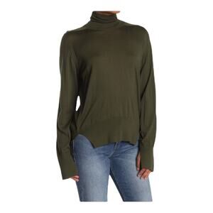 Boon The Shop Women's Sweater 100% Wool Turtleneck SZ XS Green Classic Split Hem